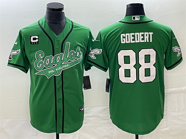 Men's Green Philadelphia Eagles #88 Dallas Goedert With C Patch Cool Base Stitched Baseball Jersey